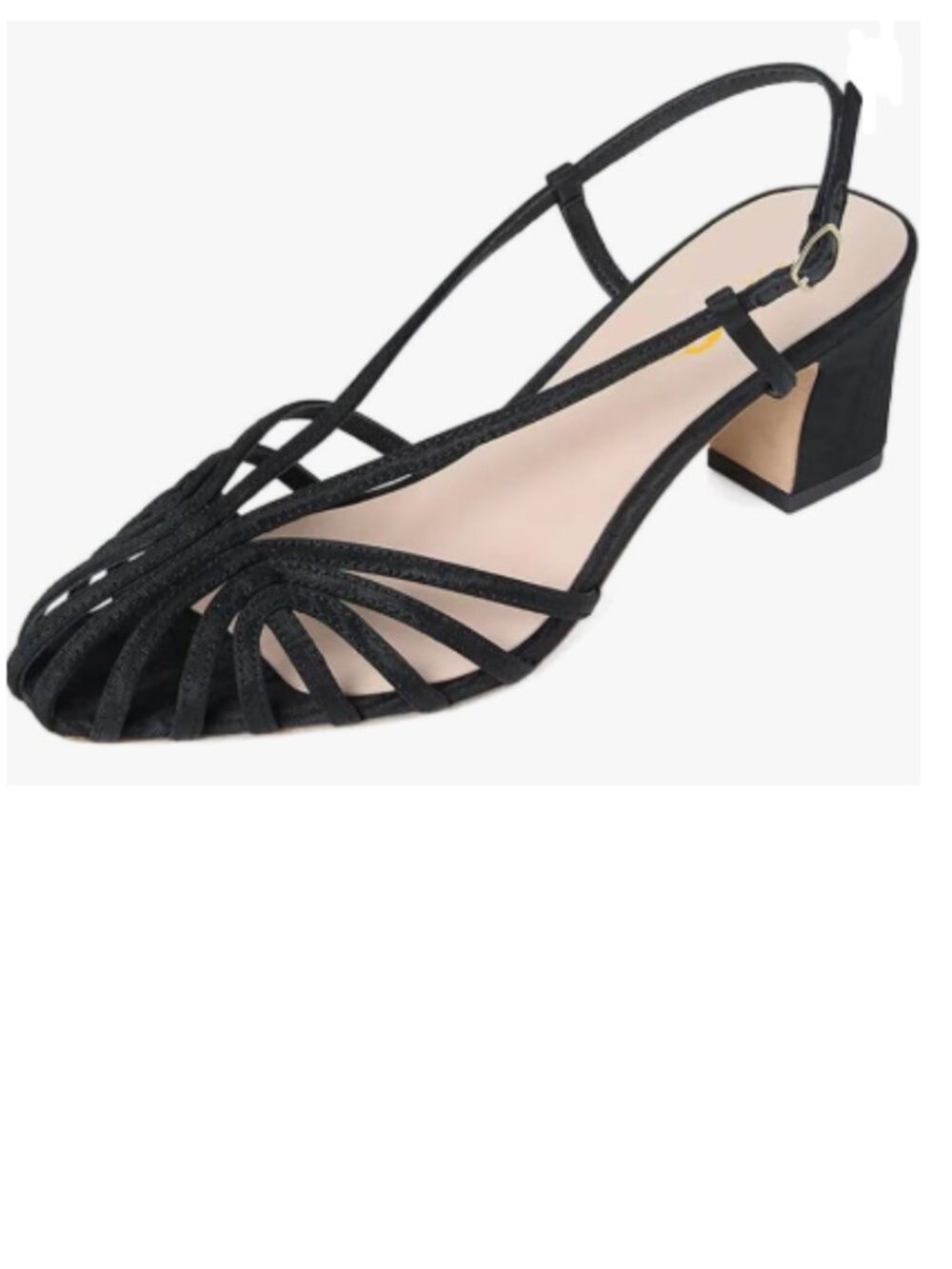 XYD Black Caged Square Toe Slingback Sandals Cutout Block Low Heel Shoes